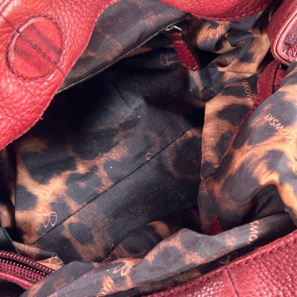 B Makowsky Lisbon Brown Red Drawstring Pocket Hobo Bag Satchel - Picture 10 of 16